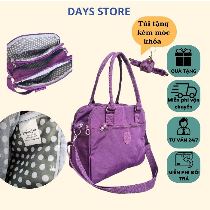 Túi Đeo Vai Kèm Đeo Chéo Kipling Mã KL170 Chất Liệu Vải Dù Chống Nước Nhiều Ngăn, Kích Thước 31x27x15cm ( ảnh thật)