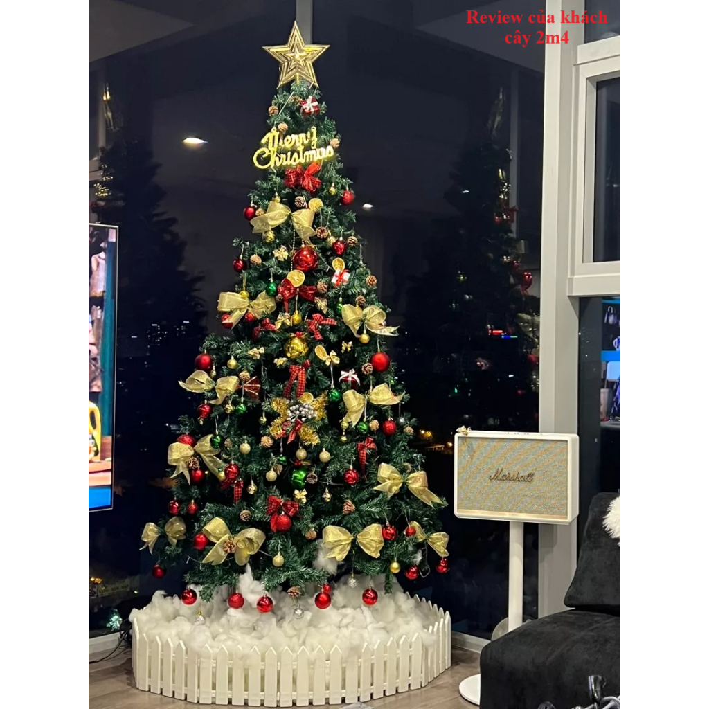 Cây thông Noel 2m4 / 2m1 tán siêu dày loại 1300/1000 đầu cành+ Phụ kiện trang trí cây thông Giáng Sinh- H240