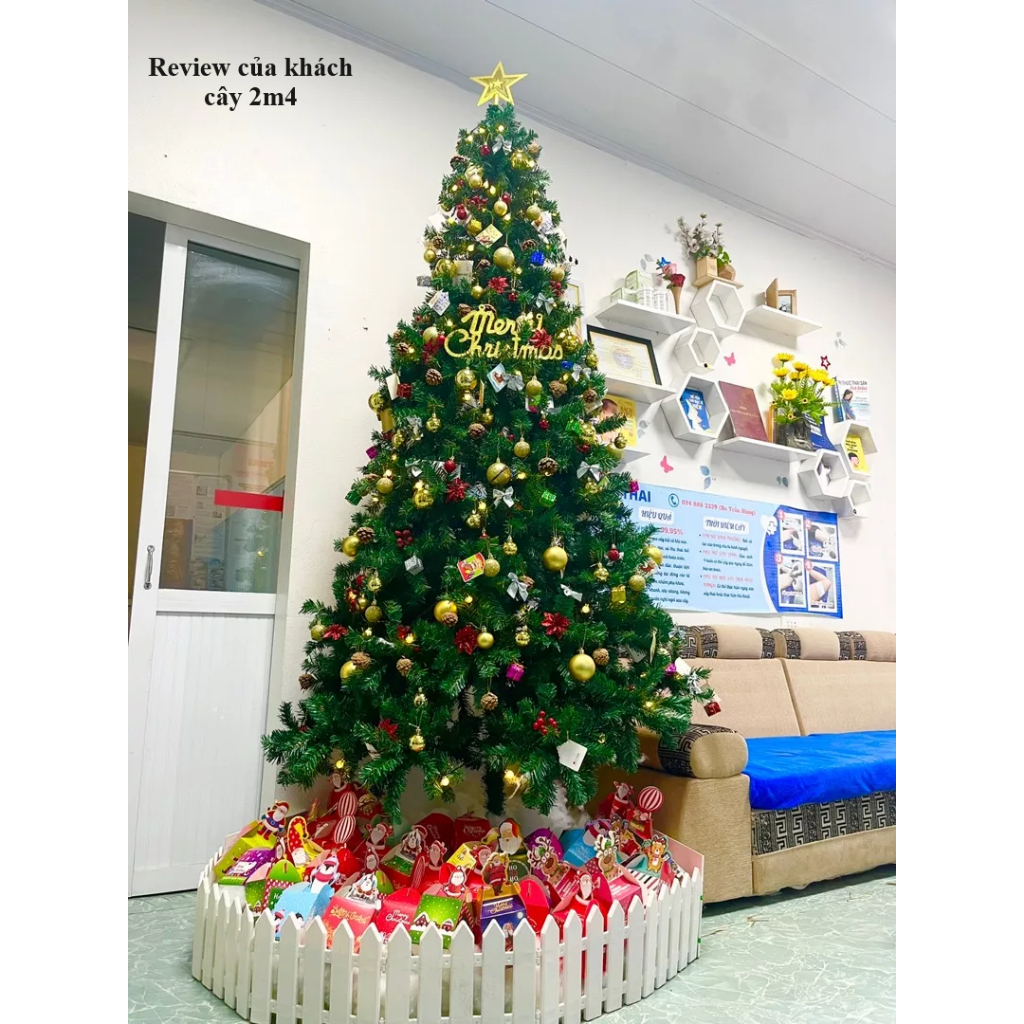 Cây thông Noel 2m4 / 2m1 tán siêu dày loại 1300/1000 đầu cành+ Phụ kiện trang trí cây thông Giáng Sinh- H240