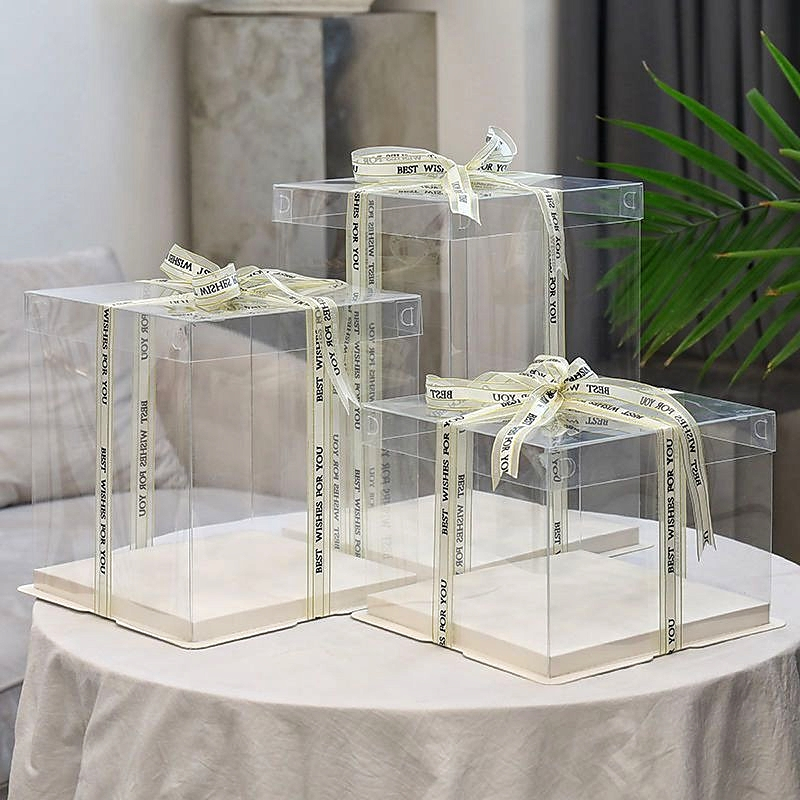 Hộp Nhựa MICA Trong Suốt Tặng Kèm Ruy Băng, Hộp Đựng Bánh Kem, Gấu Bông, Quà Tặng