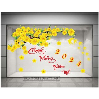 Decal trang trí cành mai vàng 5 mẫu mới xuân quý mão 2023 có keo sẵn BINBIN PK602