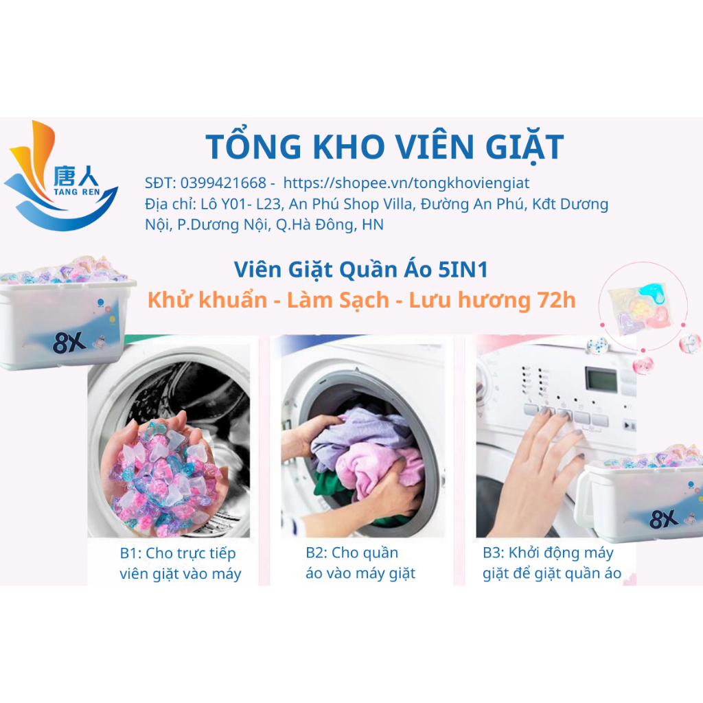 Hộp 40 Viên Giặt Xả Đa Năng 6IN1, Viên Giặt Thơm Quần Áo Kháng Khuẩn, Làm Sạch, Lưu Hương 72 Giờ Tiện Dụng
