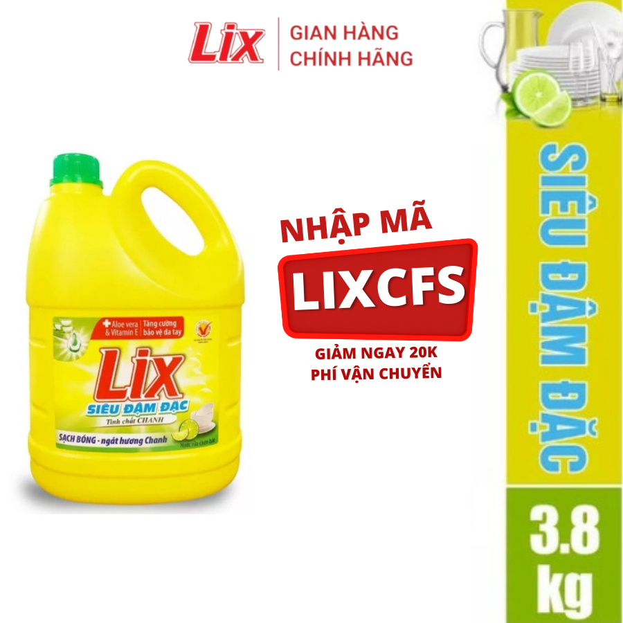 Nước rửa chén LIX siêu đậm đặc hương chanh 3.6kg NC360 làm sạch dầu mỡ không hại da tay - Lixco Việt Nam