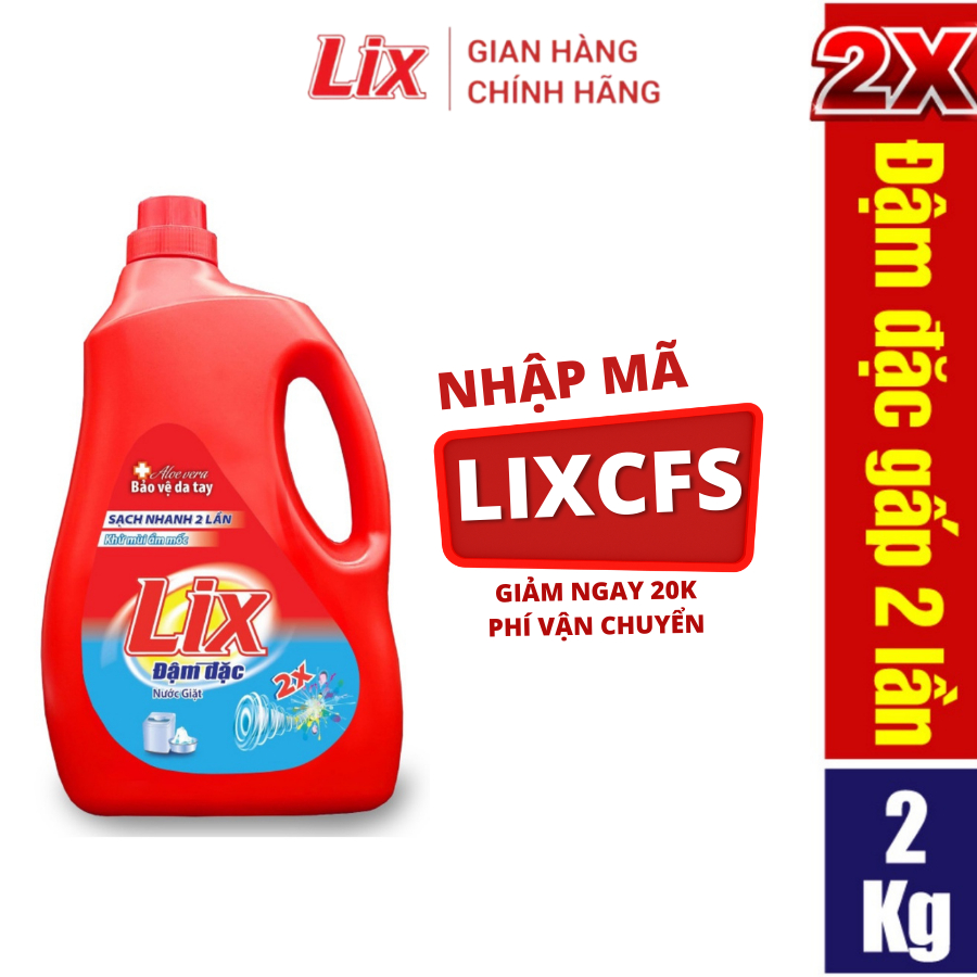 Nước giặt Lix đậm đặc hương hoa chai 2kg làm sạch cực nhanh vết bẩn NG201 tăng gấp đôi sức mạnh giặt tẩy quần áo