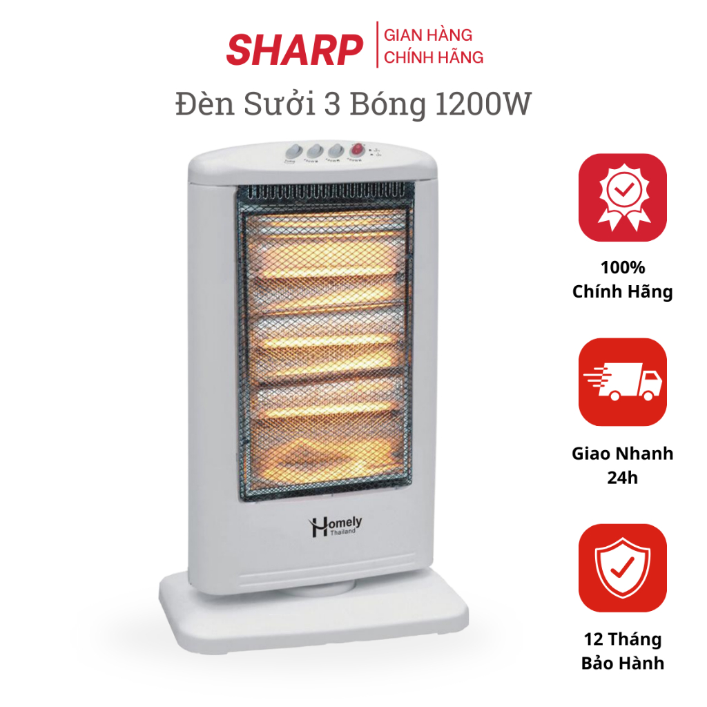 Quạt Sưởi Điện 3 Bóng Homely HL721, Khả Năng Quay Góc Rộng, Tỏa Nhiệt Đều, Không Gây Khô Da, Lưới Bảo Vệ An Toàn