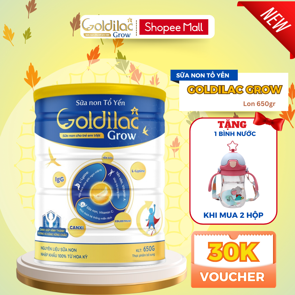 Sữa Non Tổ Yến Goldilac Grow hộp 650g (mẫu mới cải tiến) - Giúp Trẻ Tăng Cân & Chắc Khỏe Xương