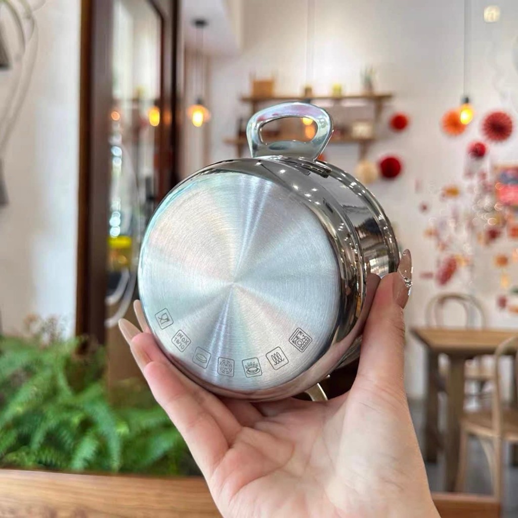 Nồi inox bếp từ mini Chockmen size 10cm, 3 đáy bằng thép không gỉ 18/10