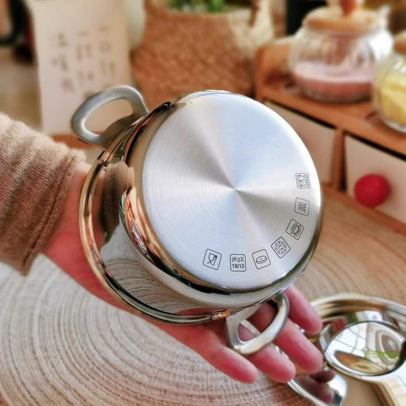 Nồi inox bếp từ mini Chockmen size 10cm, 3 đáy bằng thép không gỉ 18/10