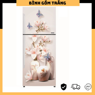 Decal dán tủ lạnh 3D BÌNH HOA GỐM TRẮNG