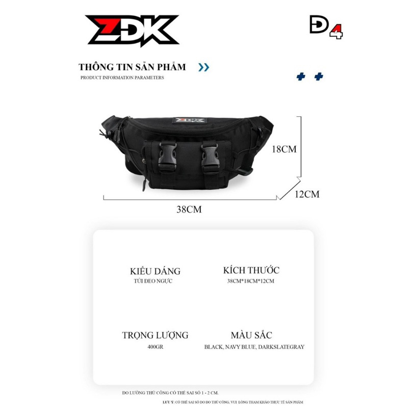 Túi đeo chéo thể thao đa năng ZDK D4, phù hợp đi chơi, đi phượt, du lịch, dã ngoại, đạp xe