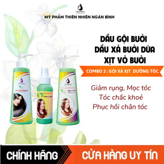 Bộ 3 dầu gội tinh dầu hương hoa bưởi,xịt bưởi ngăn rụng tóc,dầu gội mọc tóc hiệu quả an toàn Ngân Bình