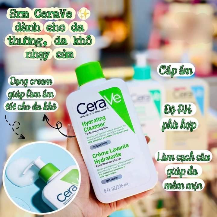 Sữa rửa mặt CERAVE 236ML, da dầu, da mụn, da khô, mọi loại da, làm sáng da, duy trì độ ẩm, không ngây mụn