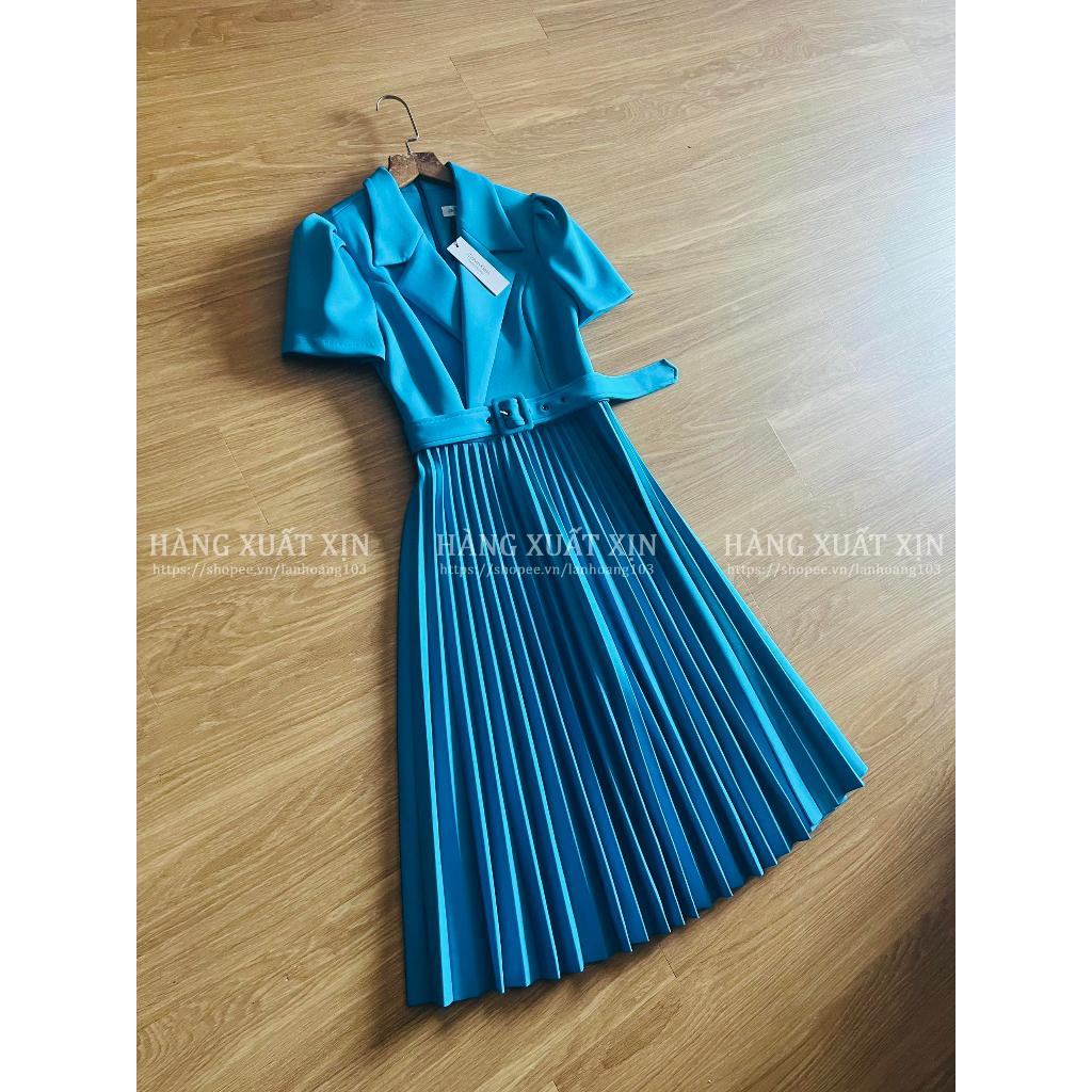 Đầm váy midi CK cổ vest hàng xuất dư xịn xếp ly sang chảnh