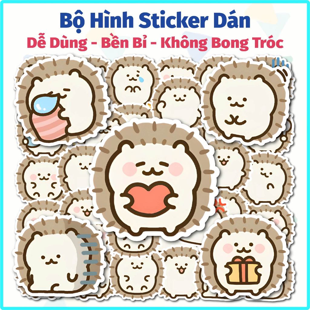 Bộ 40 Sticker Dán Mẫu Nhím Dễ Thương - Sticker Dán Chống Nước Trang Trí Laptop, Bình Nước, Sổ Tay, Mũ Bảo Hiểm...