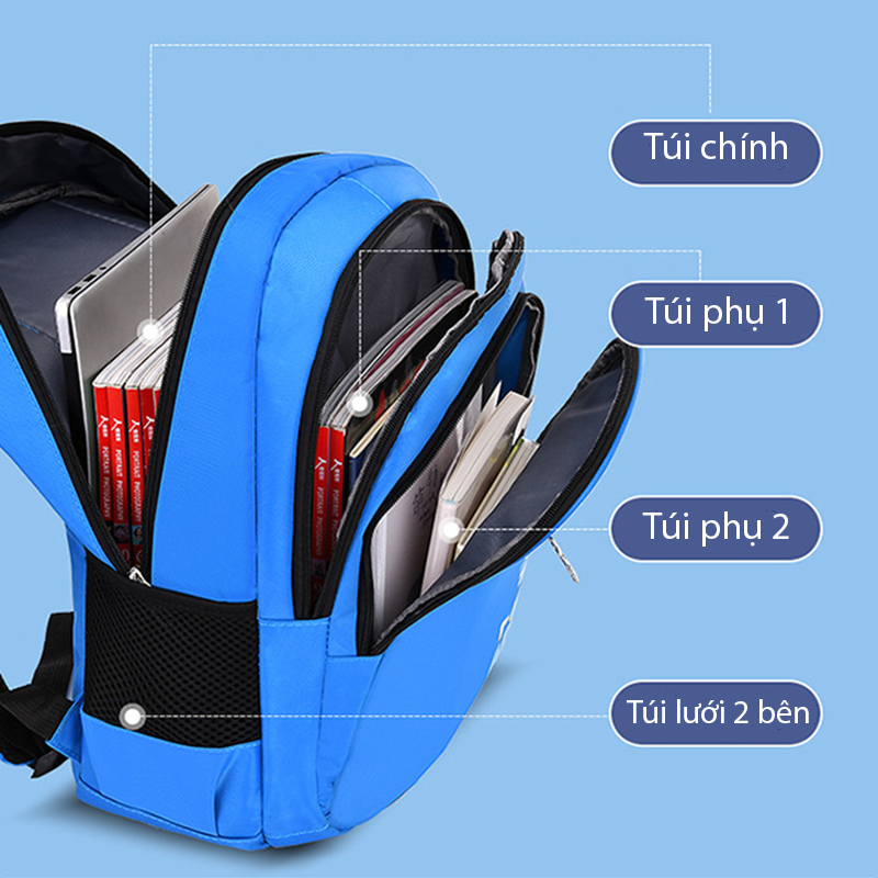 Balo Cặp sách học sinh chống thấm nước, phản quang ban đêm cho bé trai gái tiểu học BALO-826