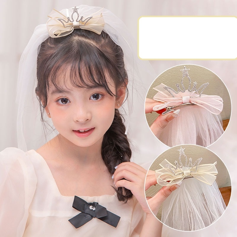 Voan tóc cho bé phối vương miện chiều dài 35cm lúp cô dâu cho bé gái phụ kiện tóc cho bé