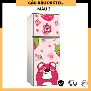 Decal dán tủ lạnh - gấu dâu nền nhạt_02 - trang trí tủ, chống thấm nước