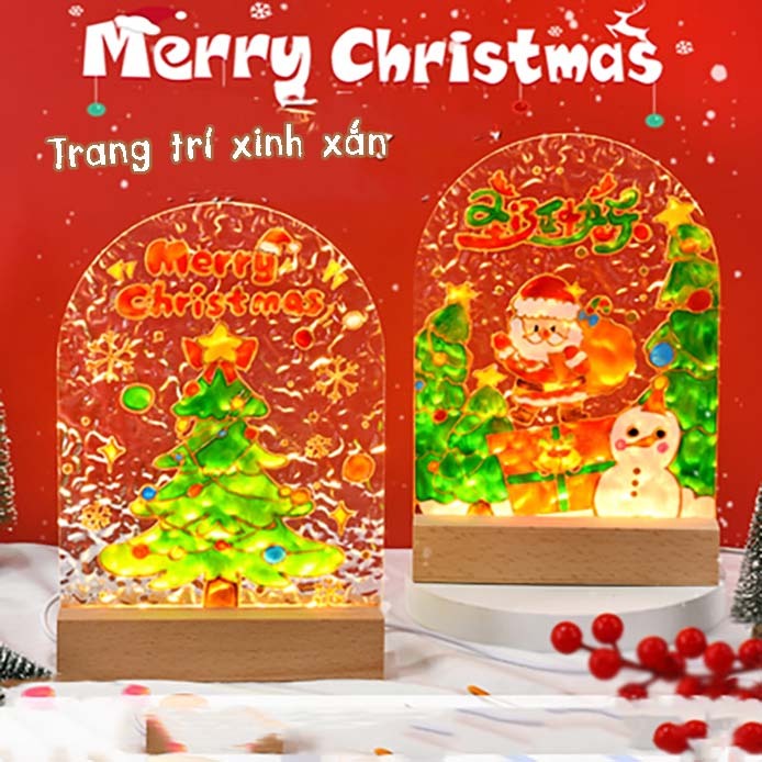 Bộ DIY Đèn ngủ, bộ Ly Thủy Tinh tự trang trí Đồ trang trí, quà tặng Giáng sinh -thiết kế và vẽ hình theo yêu cầu