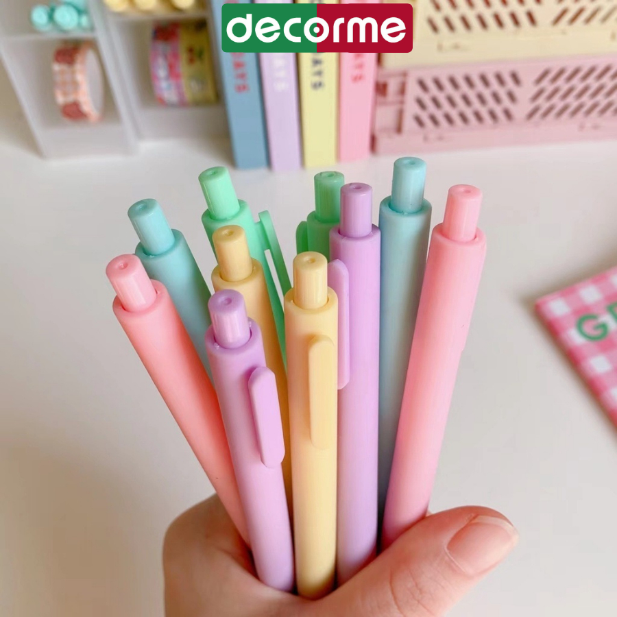 Bút gel pastel Decorme bút gel đen viết mực đen bút gel bấm ngòi 0.5mm viết trơn mượt phong cách Hàn Quốc