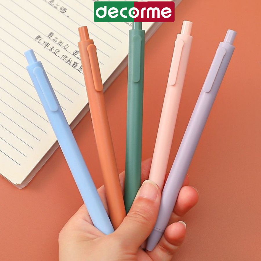 Bút gel pastel Decorme bút gel đen viết mực đen bút gel bấm ngòi 0.5mm viết trơn mượt phong cách Hàn Quốc