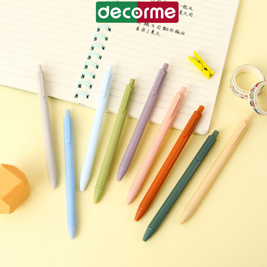 Bút gel pastel Decorme bút gel đen viết mực đen bút gel bấm ngòi 0.5mm viết trơn mượt phong cách Hàn Quốc
