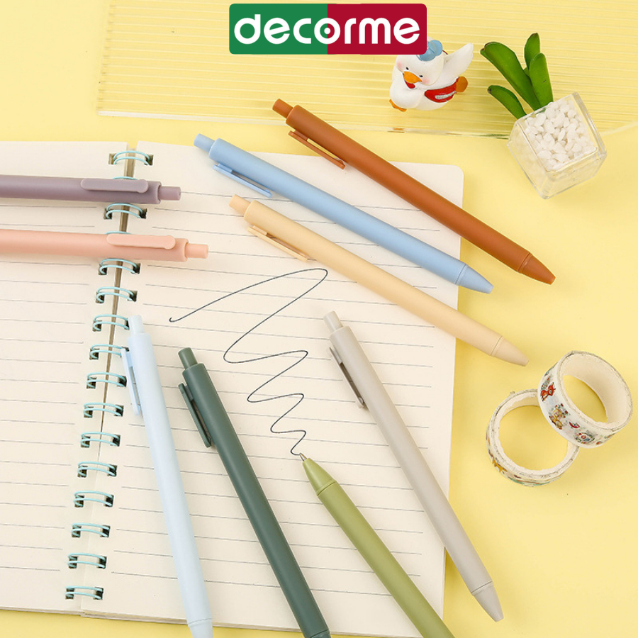 Bút gel pastel Decorme bút gel đen viết mực đen bút gel bấm ngòi 0.5mm viết trơn mượt phong cách Hàn Quốc