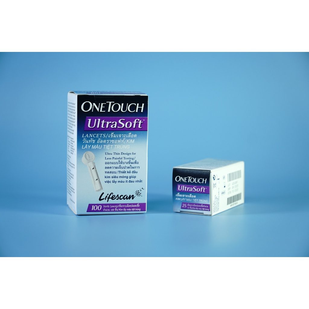 Hộp 25 & 100 kim lấy máu bút lấy máu máy đo đường huyết Lifescan Onetouch Ultrasoft