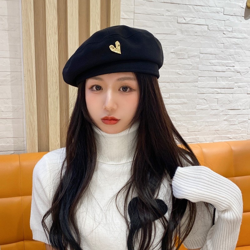 Mũ beret mũ nồi dạ nữ họa tiết tym gold phong cách trẻ trung Hàn Quốc - BR10