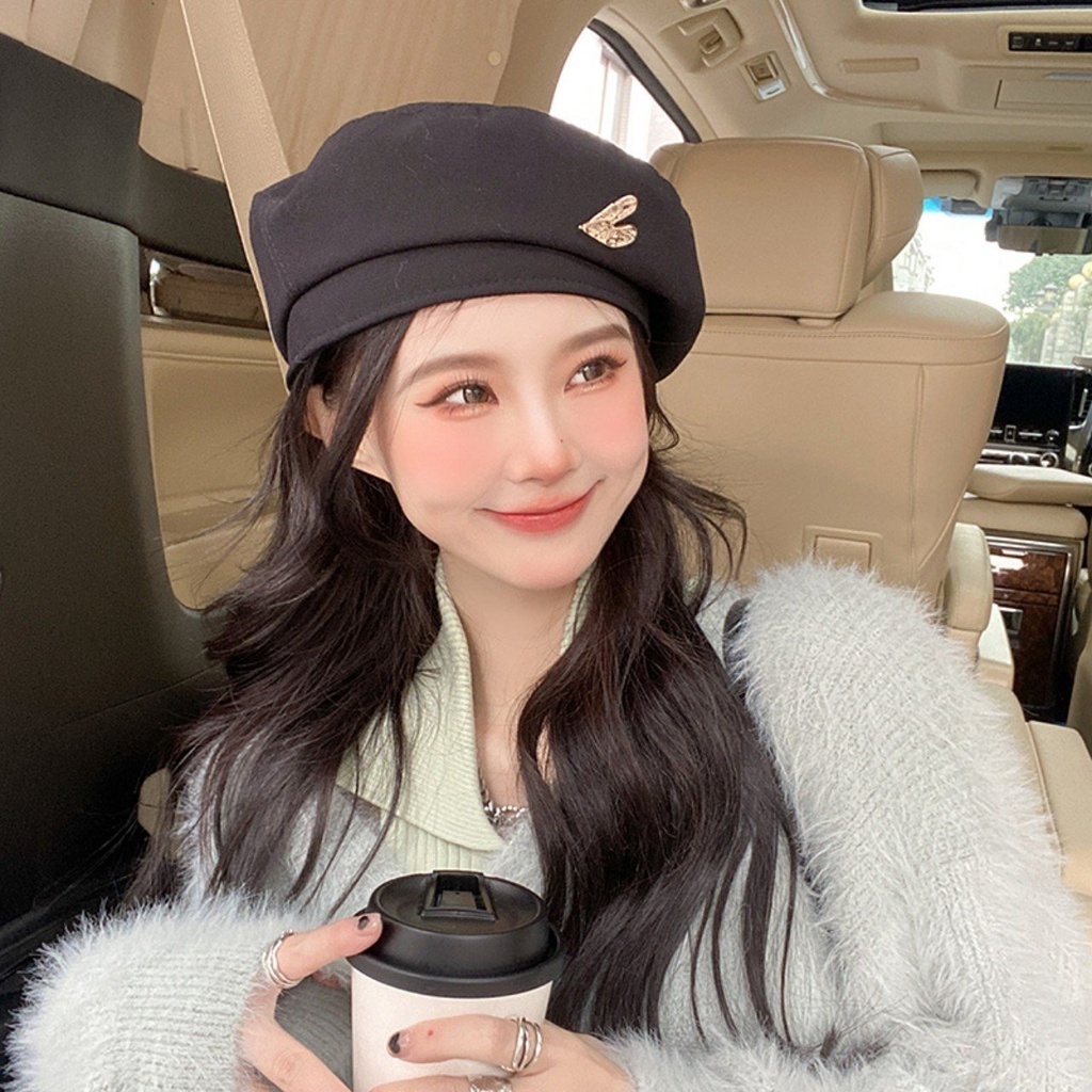 Mũ beret mũ nồi dạ nữ họa tiết tym gold phong cách trẻ trung Hàn Quốc - BR10