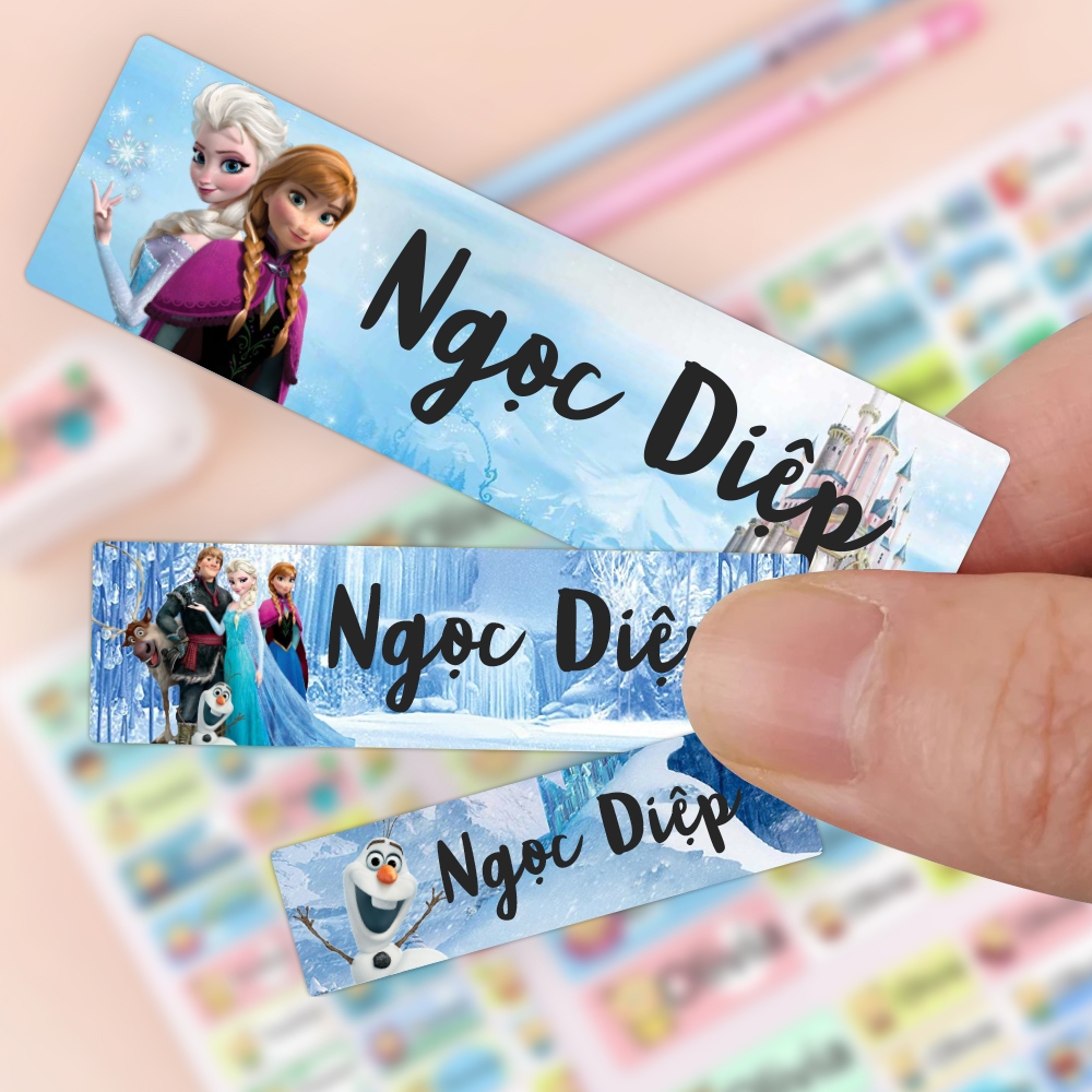 Sticker in hình công chúa Elsa, sticker in tên bé, sticker dán đồ dùng học tập