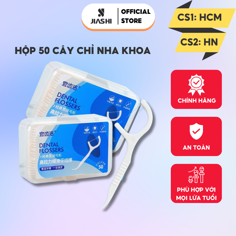 Hộp 50 cây tăm chỉ nha khoa JIASHI sợi mảnh vệ sinh kẽ răng chân nướu giá cực rẻ khi mua kèm bàn chải điện CNK01