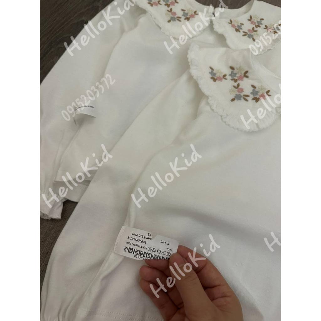 Áo thun cổ thêu hoa tiểu thư zxr cho bé