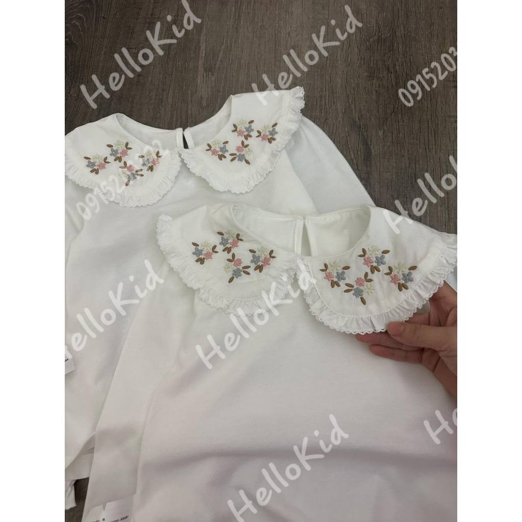 Áo thun cổ thêu hoa tiểu thư zxr cho bé
