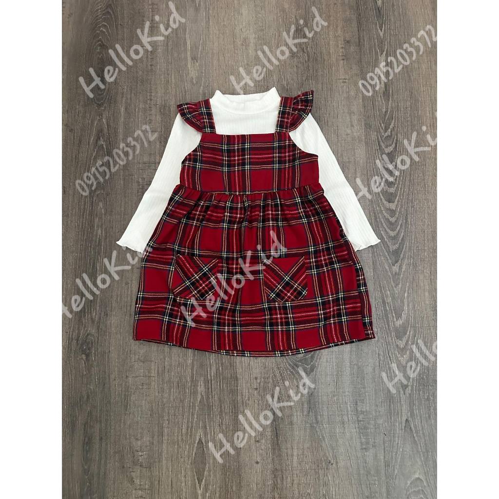 Bộ váy áo trắng kèm yếm kẻ đỏ prima cho bé