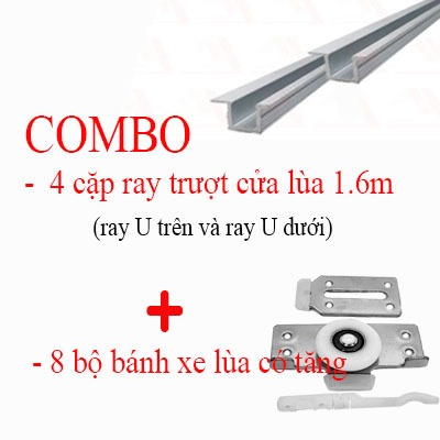 Combo 4 cặp ray 1.6m cửa lùa lùa tủ áo U.Đài Loan ( U trên và U dưới )