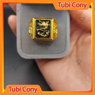 Nhẫn nam mạ vàng 24K Chạm Rồng Mặt Đen - Bảo hành 03 tháng- Bao đổi trả trong vòng 07 ngày