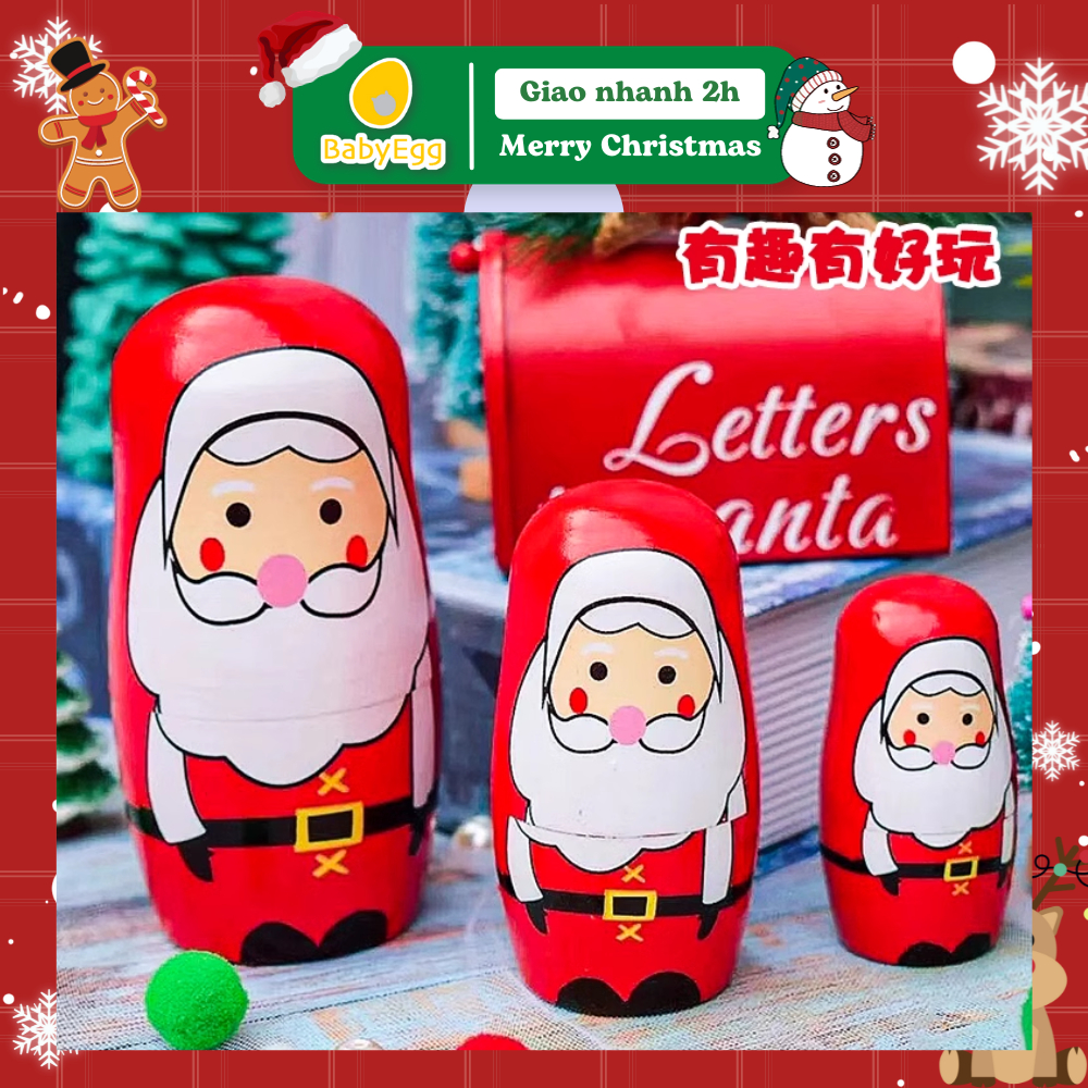 Đồ chơi búp bê gỗ Matryoshka làm quà tặng Noel và trang trí cây thông Giáng Sinh hình ông già Noel người tuyết cho bé
