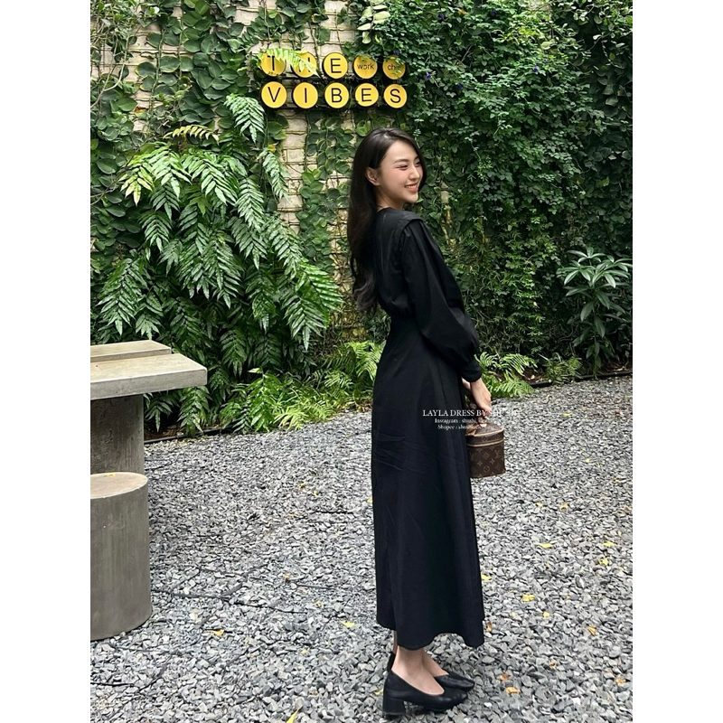 𝐋𝐚𝐲𝐥𝐚 𝐃𝐫𝐞𝐬𝐬 - Đầm Ly Tay Cúc Bọc Dáng Dài