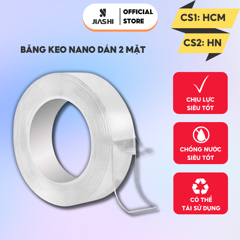 Băng keo nano JIASHI dán 2 mặt trong suốt băng dính 2 mặt đa năng cường lực-dán tường BKN01