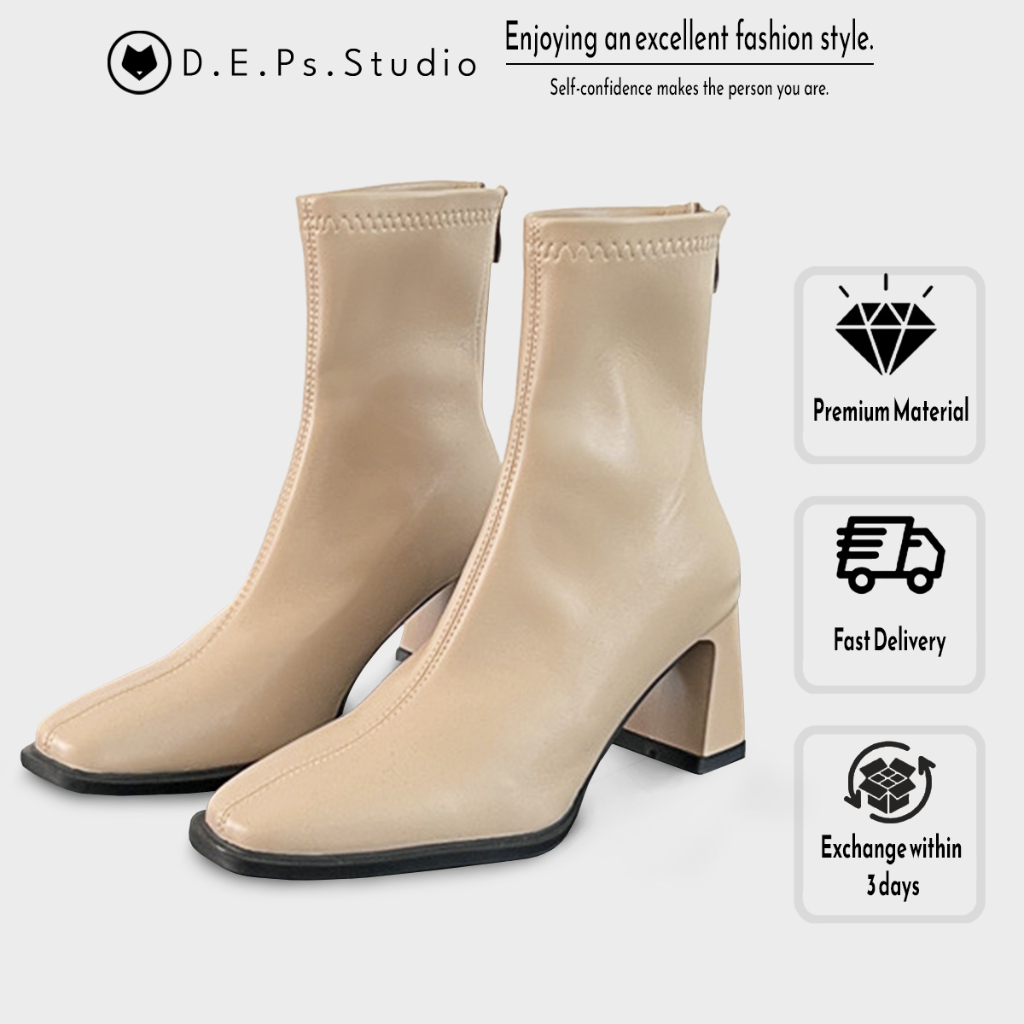 Giày boots nữ cổ ngắn cao gót đế cao 5 CM mũi vuông mã BT03 năm 2023 da cao cấp.