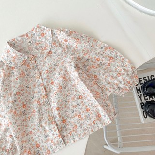 Áo sơ mi dài tay babydoll cổ sen tay nhúm cho bé gái Beemo