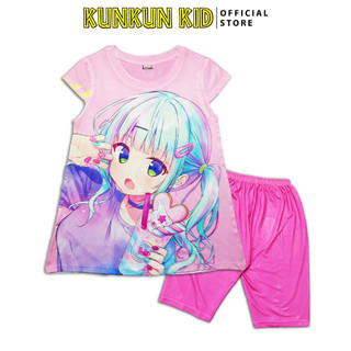 Quần áo bé gái kunkunkid in 3d hình Cô Gái Tóc Xanh TDS1137- đồ bộ trẻ em size từ 10-60kg