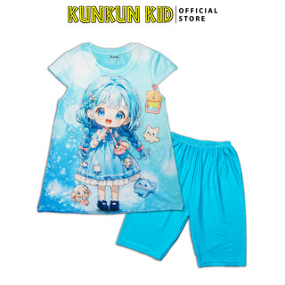 Quần áo bé gái kunkunkid in 3d hình Cô Gái Tóc Xanh TDS1138- đồ bộ trẻ em size từ 10-60kg