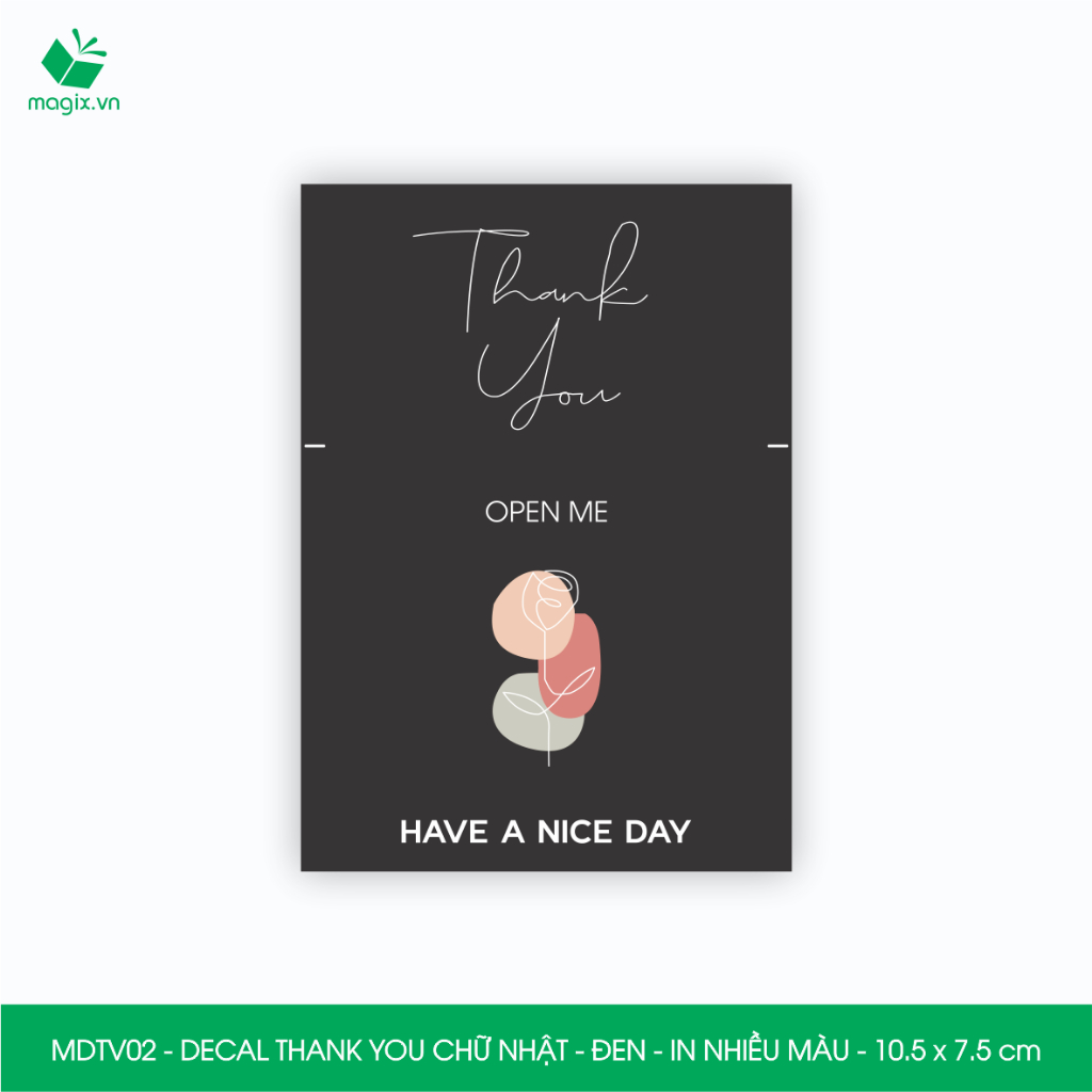 MDTV02 - 10.5x7.5 cm - 50 Decal Thank you hình chữ nhật dán hộp carton, Label Thank you, tem nhãn cảm ơn có sẵn