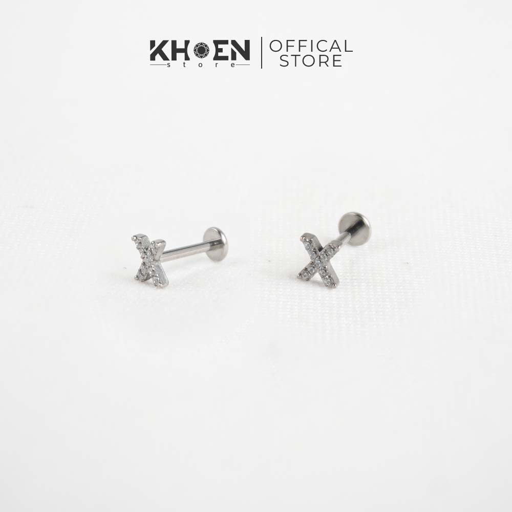 (1 Chiếc) Khuyên Chữ X Đá - Titan - Khoen Store
