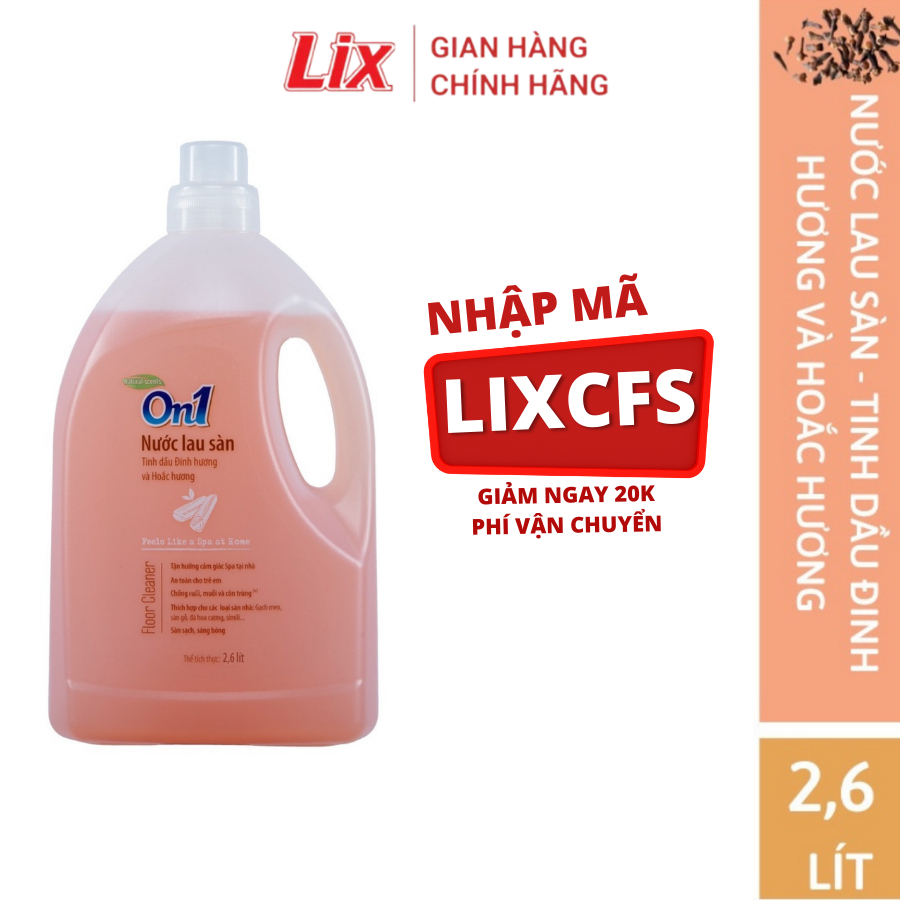 Nước lau sàn On1 tinh dầu Đinh hương & Hoắc Hương thơm lâu dung tích 2,6L LH202 - Sàn sạch, sáng bóng