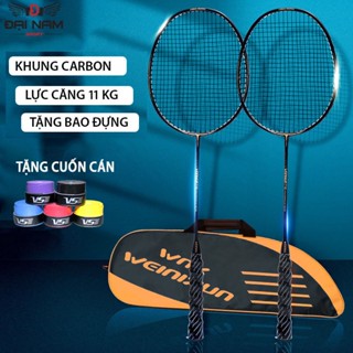  Bộ 2 Vợt Cầu Lông Khung Carbon 710 Căng Sẵn 9kg  20LBS  Căng Max 11kg + Kèm Túi Và 2 Quấn Cán Vợt 