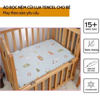 Áo bọc nệm cũi, áo bọc nệm đi học dây kéo lụa tencel dành cho trẻ, vải mát mịn, thân thiên mọi làn da, nhiều size