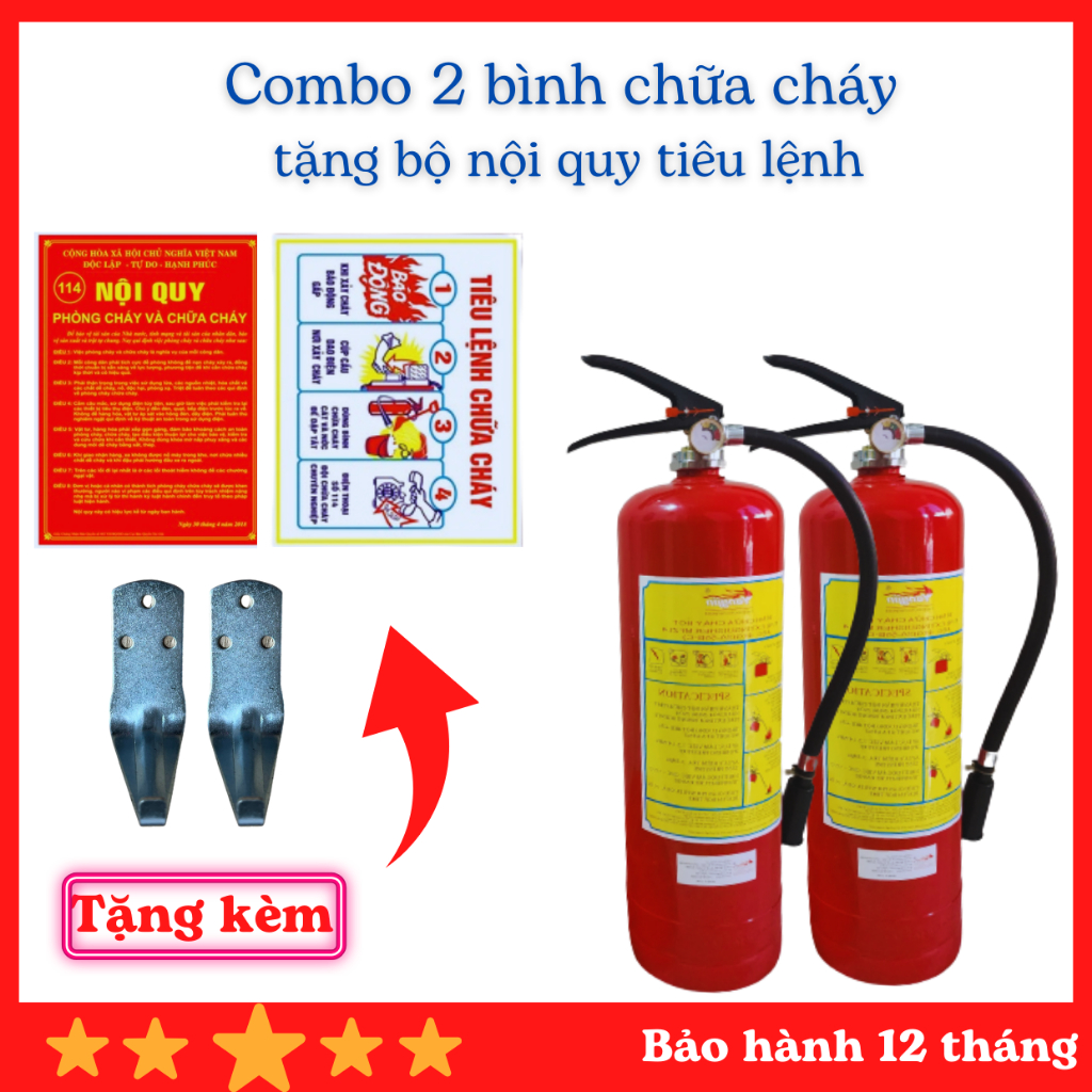 Combo 2 bình chữa cháy 4Kg bột ABC, bình cứu hoả có đồng hồ đo được áp suất trong bình,