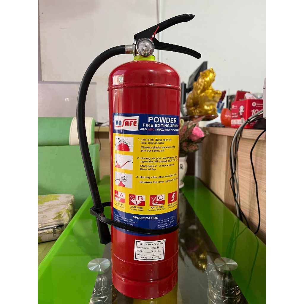 Combo 2 bình chữa cháy 4Kg bột ABC, bình cứu hoả có đồng hồ đo được áp suất trong bình,